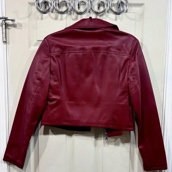 Cropped Red Leather Moto Jacket - Picture 3 of 7